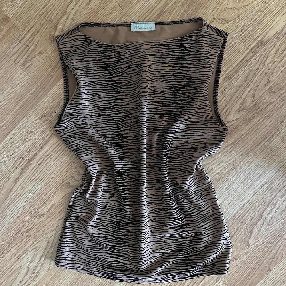 y2k 90s zebra print brown sparkly tank top